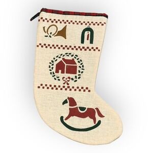 Vintage Rustic Primitive Wreath Horn Christmas Stocking Country Folk Style